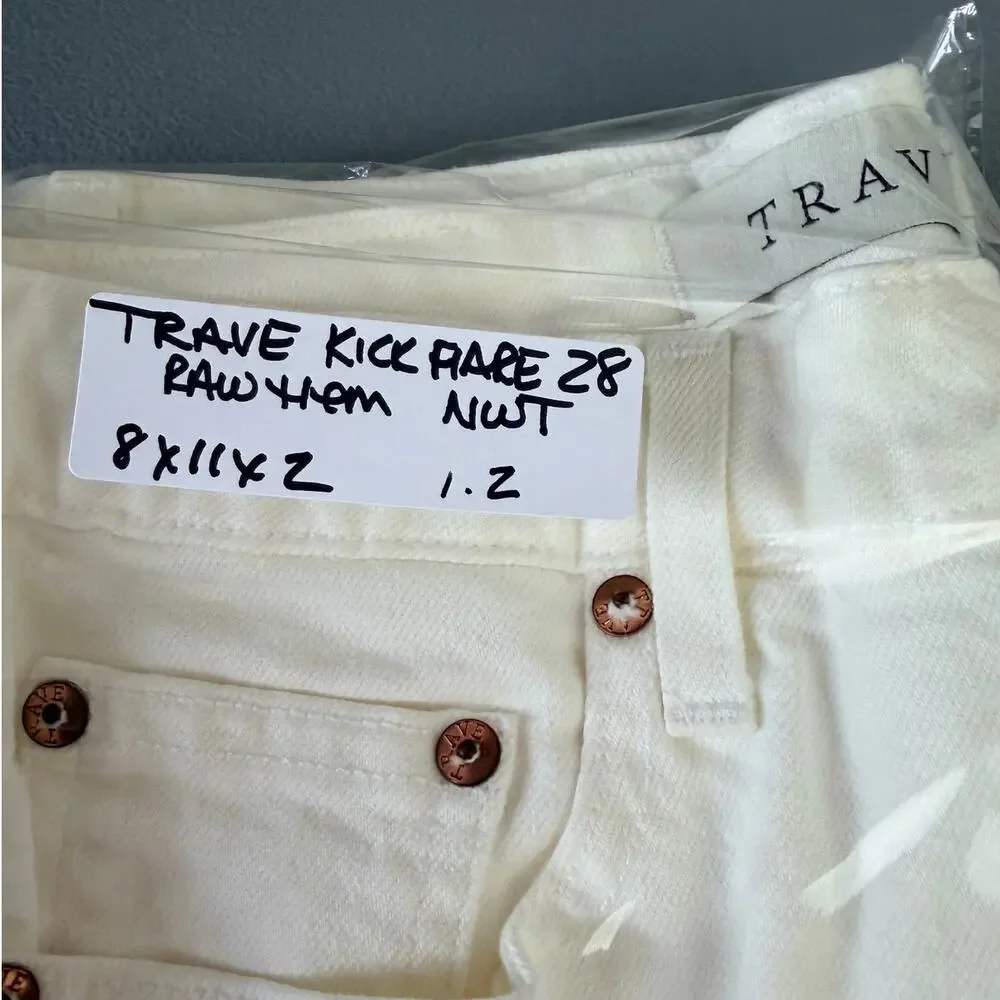 Trave Colette Kick Flare Jeans White Raw Hem Cropped Size 28 NWT